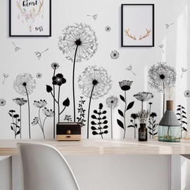 Wall Tattoo Dandelions Wall Stickers Living Room Modern, Pack of 2 Black Dandelion Flowers Plants Wall Stickers for Wall Decoration, Stickers Wall Pictures Wall Decoration for Bedroom, Kitchen,