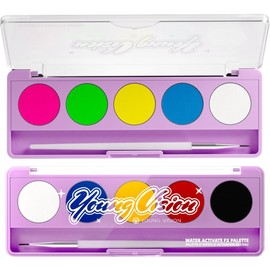 YOUNG VISION 2-PACK Water-Activated Face & Body Paint Palette Set – Neon Fluorescent, Glow Under UV and Blacklight, FX Makeup for Face Painting, Blacklight Glow, Eyeliner, and Body Art