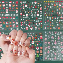 6Sheets Christmas Nail Stickers for Nail Art 5D Embossed Christmas Nail Decals Cute Santa Claus Xmas Trees Bow Elk Snowmen Snowflakes Nail Design Decal for Women Girls Manicure Decorations Accessories