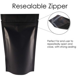 Rightpak Black Matt Stand Up Pouches 25 Pieces 8cm x 13cm, Heat Sealable For Food Storage Tear Notches Smell Proof