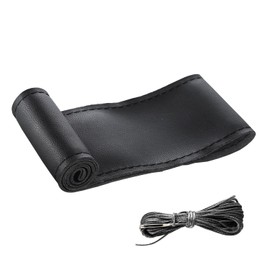 CGEAMDY Auto Lenkradabdeckung PU Leder DIY mit Nadel und Gewinde, Lenkradbezüge aus Weichem Faserleder auf Dem Lenkrad des Autos, Leder Lenkradbezug zum Nähen (Schwarz)
