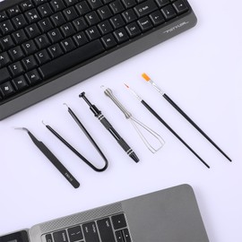 Keyboard Remover Tool Kit-6-Piece Set, Switch Puller, Keycap Puller, Lubricating Pen, Cleaning Brush, Tweezers, 4-Jaw Gripper, and Key Cap Puller for Mechanical Keyboards with Black Felt Bag