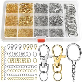 Kit de fabricación de llaveros de 968 piezas que incluye llavero, llavero, cierre de pinza de langosta y anillo de salto para hacer joyas DIY,Suministros para Manualidades(Plata y Oro)
