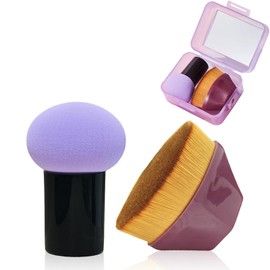 AmiCera Makeup Sponge, Beauty Blender 2 Pack Latex Free Beauty Makeup Powder Puff with Brush, Powder Puff Sponge for Liquid, Powders, Creams, with 1 Beauty Blender Storage Case, Purple