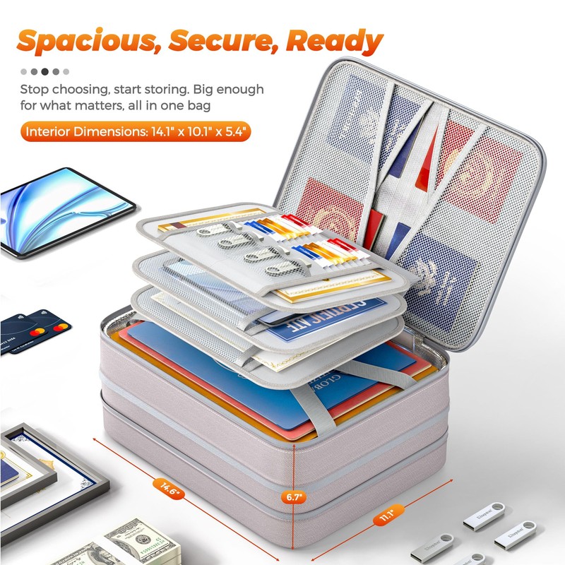 Nacial 5200℉ Fireproof Document Box with Lock, Expandable Document Organizer,