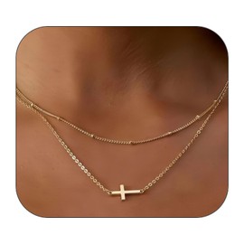 KHKINDPRO Cross Necklace for Women, 18K Gold Plated Layered Dainty Small Pendant Choker Cross Necklace, Trendy Simple Cute Charm Chain Cross Necklaces for Women Faith Jewelry Gift, Uniform size,