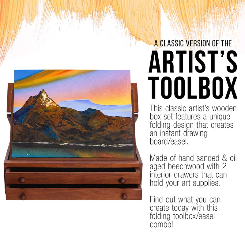 US Art Supply Walnut 2-Drawer Adjustable Wooden Storage Box with