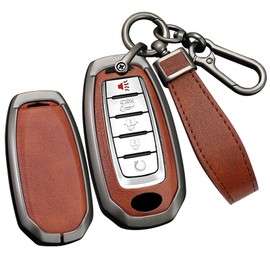 TECART 5-button Car Key Fob Cover Fit For Infiniti Key Case Protector Keychain Holder Fit For Q50 Q60 QX50 QX55 QX60 Brown