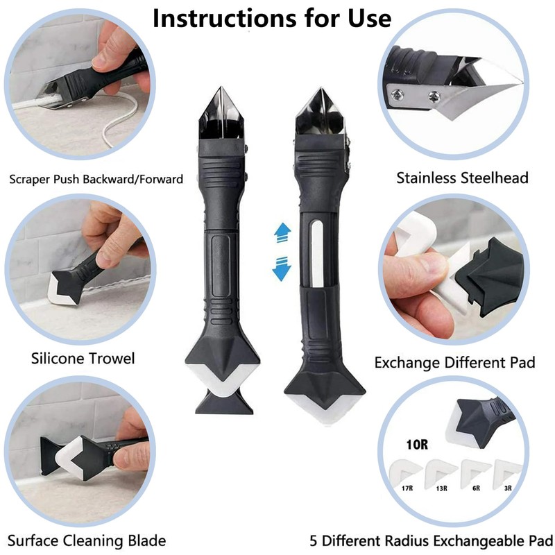 MUMIK Caulk Gun and Caulk Scraper Kit, 10:1 Thrust Ratio,
