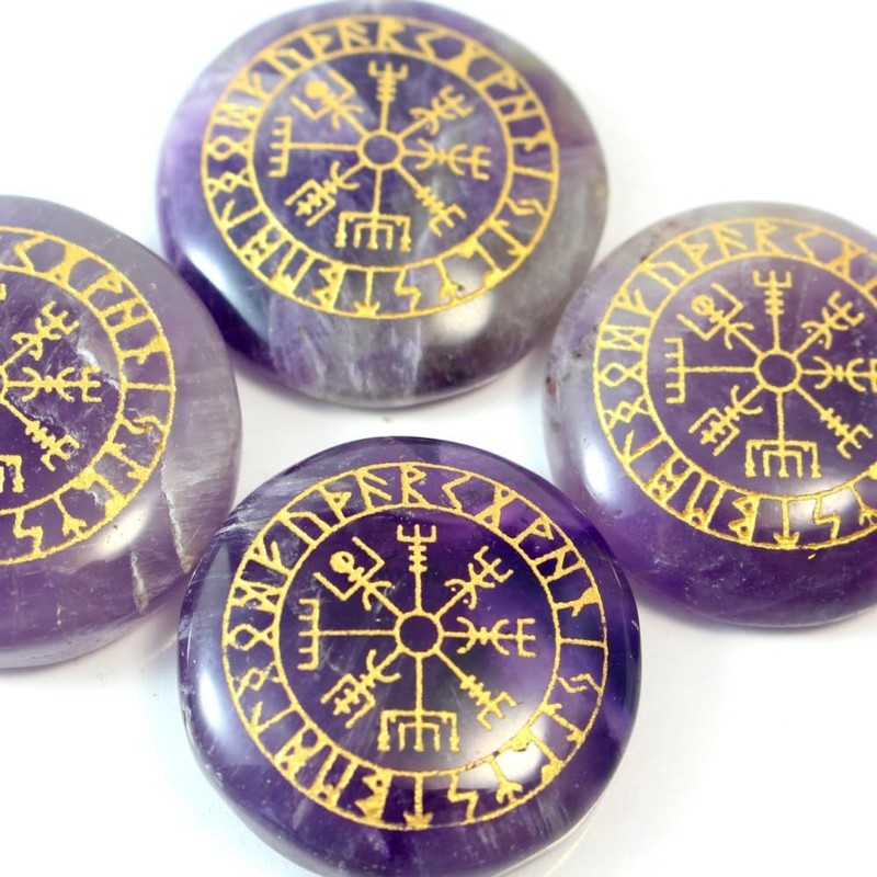 Pocket Stone Amethyst Helmet of Fear Viking Compass Aegishjalm Futhark