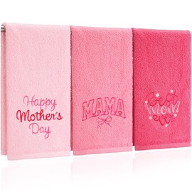 FuWeave 3 Pack Mother's Day Hand Towels 13.4 x 29.2 Inch Cotton Embroidered Best Mom Ever Bathroom Towel Soft Super Absorbent Towel for Bathroom