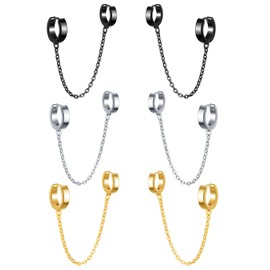 feilok Stainless Steel Women's Men's Creole Earrings Men's Hoop Earrings Men's Hoop Earrings Round with Chain Double Earring, Stainless Steel