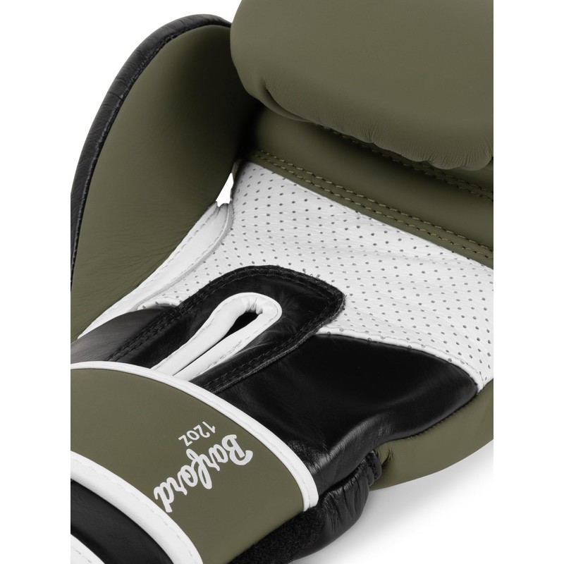 Lonsdale Barford Leather Boxing Gloves Olive/Black/White 12 oz