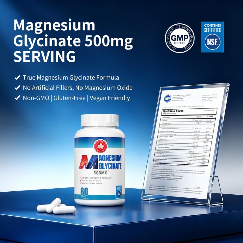 Magnesium Glycinate 500mg – NSF Certified – with B6 &