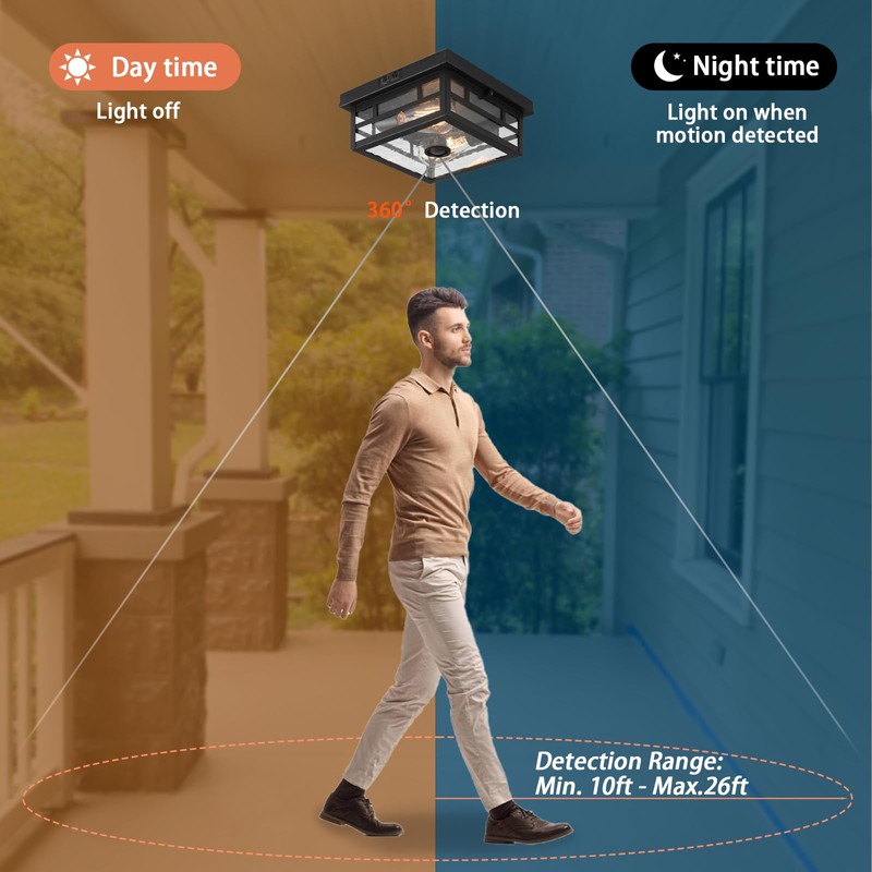 CALOKES Outdoor Flush Mount Motion Sensor Ceiling Light - Timeless