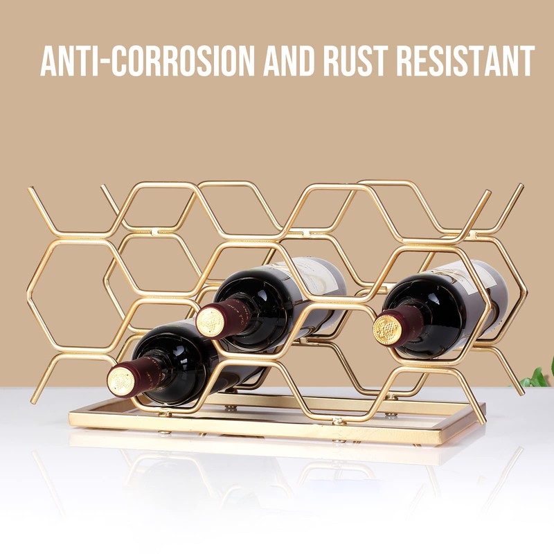Drincarier Countertop Wine Rack - 10 Bottle Freestanding Modern Gold