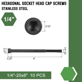 uxcell Hex Socket Bolts (1/4"-20x6), 304 Stainless Steel Hex Socket Drive Screws, Black, 10 Pcs