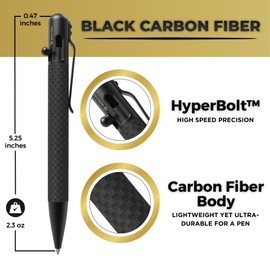 BASTION® Luxury Carbon Fiber Bolt Action Pen Durable Professional Ballpoint Pen for Travel, School and Work Birthday Gift Idea - Black Stainless Steel
