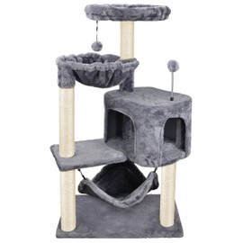 YUNIQUE Cat Tree with Cat Condo and Big Hammock, Grey