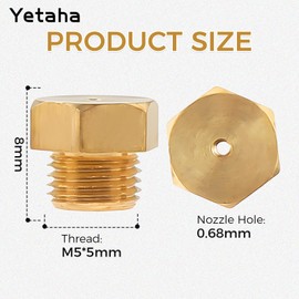 Yetaha Pack of 20 Brass Jet Nozzles, Universal Gas Jet Nozzles for LPG Propane Gas Burner, LPG Gas Pipe Water Heater, DIY Burner Parts (M5 x 0.5 mm/0.68 mm)