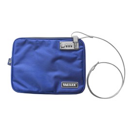 Vaultz Locking Pool Pouch - Water-Resistant Combination Locking Pouch w/Tether for Cash, Pool, Beach, Bank, or Travel - 7.5 x 9 Inches, Medium, Blue