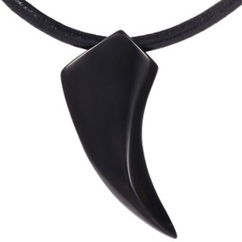 DonDon Men's Leather Necklace 50 cm 19,7" with a Black Tooth Pendant in a Velvet Jewellery Pouch