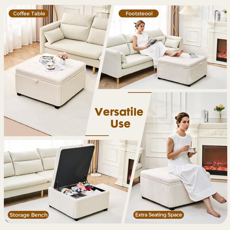 2BYF Storage Ottoman 30 Inch Large Hidden Storage Ottoman Foot