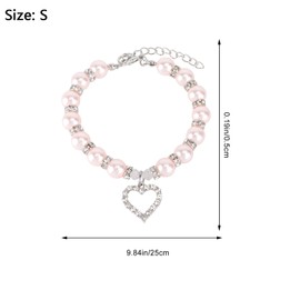Ling & Bai Pet Supplies Pearl Necklace Dog Love Diamond Pendant Collar Rhinestones Jewelry for Puppy and Kitten (White, S)