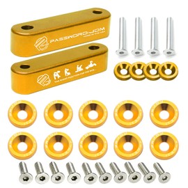Xotic Tech JDM Front Hood Vent Space Riser Spacer Modification + Fender Bumper Washer Engine Bolt Bay Dress Up Kit, Aluminum Alloy Billet Compatible with Honda Civic CRX, Acura Integra (Gold)