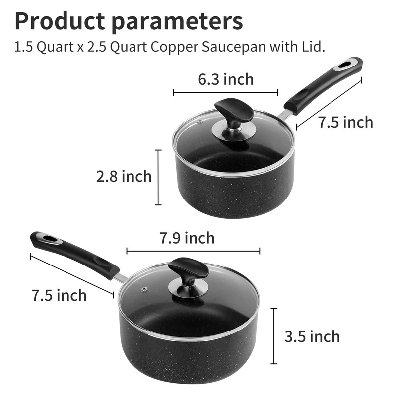 HooJay Nonstick Saucepan Set with Lid, Non Stick 1.5QT &