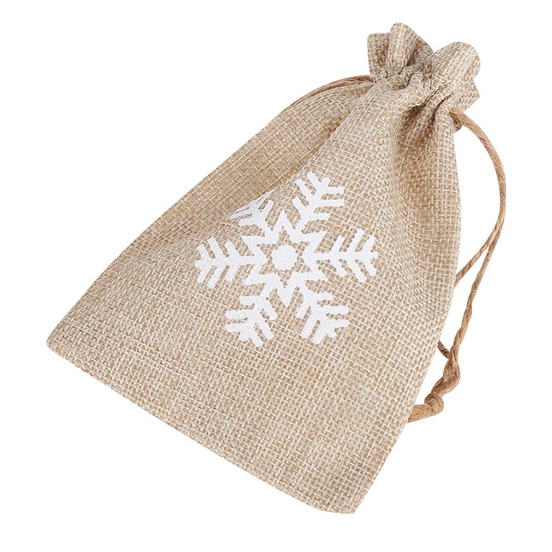 25Pcs Drawstring Bag Like Linen Snow Pattern Gift Bag Christmas