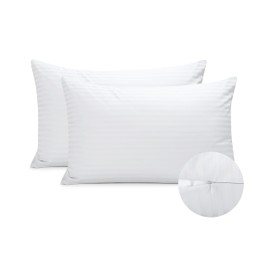 CAICAITEX 100% Luxury Quality Hotel Cotton Pillow Protector Case Cover with Zipper Closure,Soft,Thick and Breathable, No Pilling, Satin Stripe Weave,Pillowcases Set of 2(20*26 Inch , White STD)