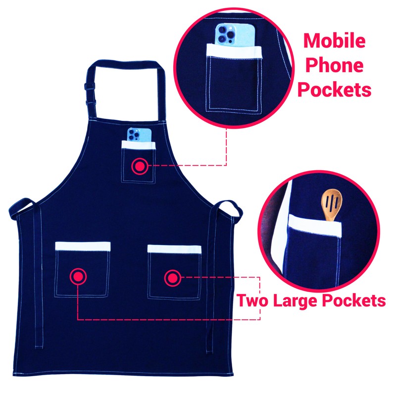 Cotton Aprons For Women Adjustable Bib Three(3) Large pockets- Apron