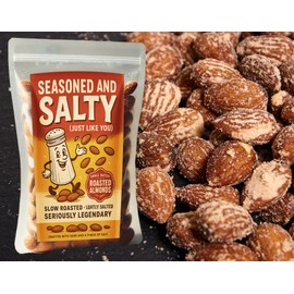 Seasoned and Salty (Just Like You) – Salted Almonds Snack Gift – Funny Snack Pouch for Men and Women – Gag Gift for Mom, Dad, or Coworkers – Small Batch Premium Almonds – Retirement or Birthday Gift - Fun Healthy Candy Alternative for Joy