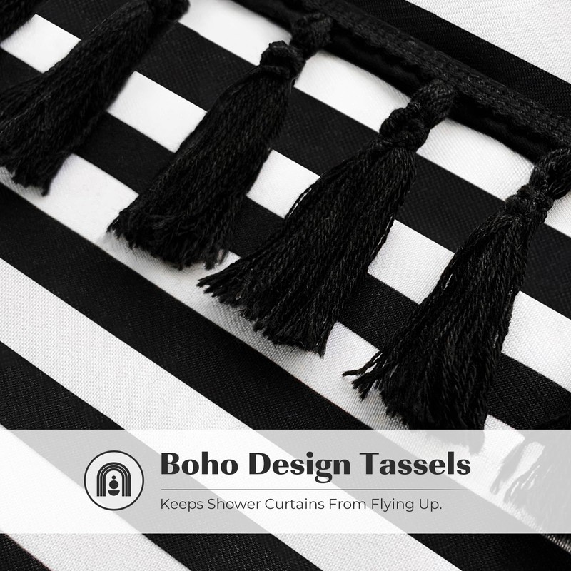 Seasonwood 84 Inch Shower Curtain Black Shower Curtains White Striped