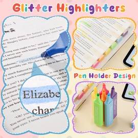 Glitter Highlighters,24 Pack,Metallic Colors,Chisel Tip,Highlighter Markers, Sparkly Highlighters highlighters Assorted Colors, Back to School Supplies (Sliver)