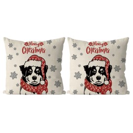QIONG MENG Christmas Pillow Covers 18x18 Inch Set of 2 Australian Shepherd Christmas Decorations Pillowcase Xmas Dog Throw Pillow Covers Home Sofa Living Room Decorative Cushion Case