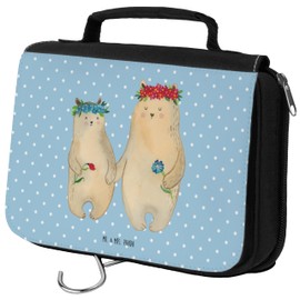 Parent-New - Mr. & Mrs. Panda Toiletry Bag Bears with Flower Wreath, blue, Hand drawn