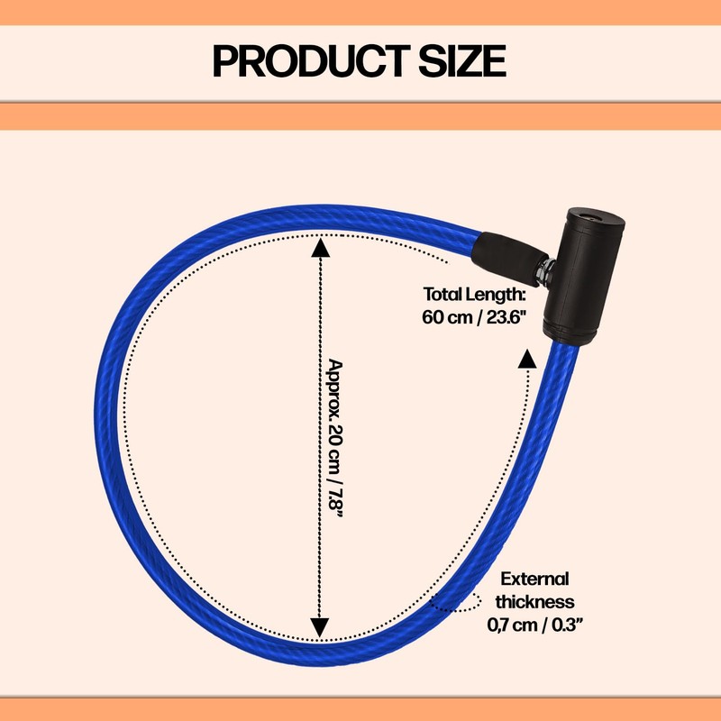 JP Sales E Scooter Lock Robust Steel Cable 60 cm