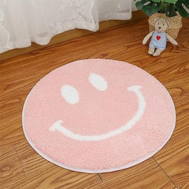 Smile Face Bath Mat for Bathtub Bathroom Sink Bedroom Decorations Cute Happy Face Retro Aesthetic Carpet Room Decor Bath Rugs, Absorbent, Microfiber, Anti-Slip, Pink