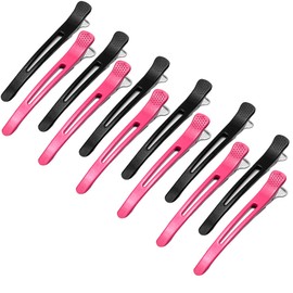 Hair Clips for Styling 12Pack, No-Slip Silicone Sectioning Clips - Plastic Hair Clips for Thick and Thin Hair-4.5'' (Black+Rose Red)