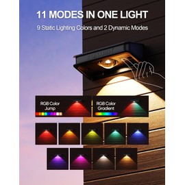 KIALUSH 10 Pack Solar Fence Lights 3 Modes, 9 Colors Outdoor Solar Fence Lights, Waterproof IP 65 Solar Wall Lights, 35lm Outdoor Solar Lights for Step, Stair, Deck, Wall, Patio, Walkway, Porch