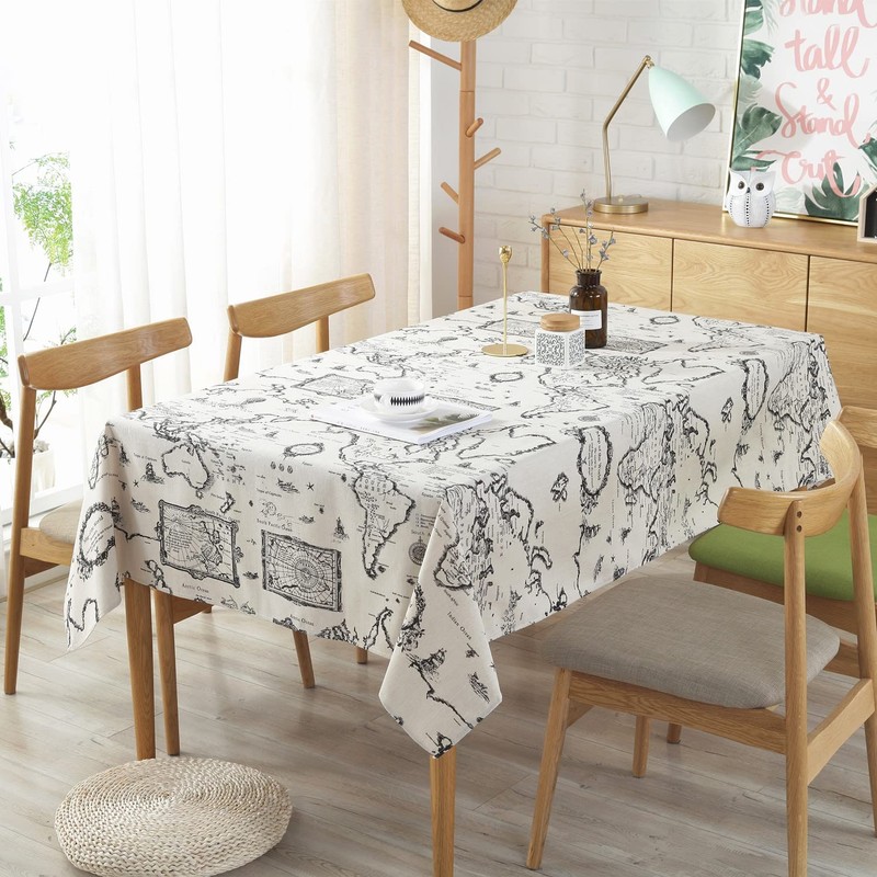 LOONELO World Map Cotton Linen Tablecloth,Antique Map Printed Tablecloth,Washable Retro
