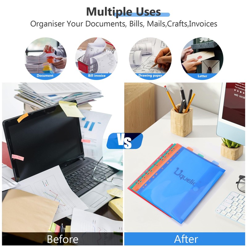 Uquelic Document Folder A4 for Filing, Transparent Vinyl Pockets, Ring