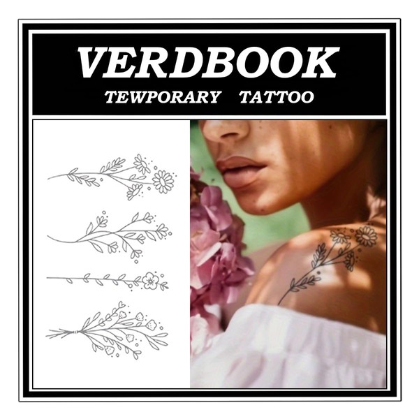 VERDBOOK Waterproof Temporary Tattoos: 2-Sheet Tattoo Kit with Realistic Body