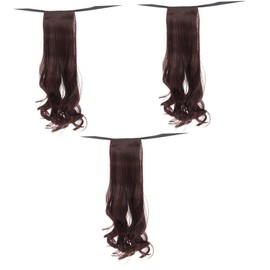 Beavorty 3pcs 48cm Wavy Ponytail Hair Extension Women Wig Handmade Soft Material for All Occasions