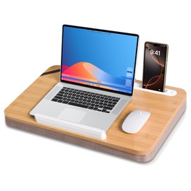 wishacc Portable Bamboo Lap Desk Tray, Natural Wood, Large 21.1 x 12.9 Inch, for Home Office