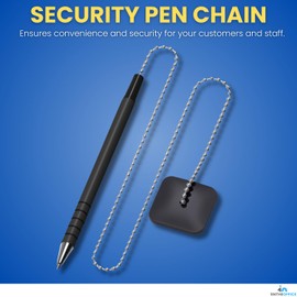 1InTheOffice Pen with Chain 7mm, Security Desk Pen with Adhesive Pad Base, for Business Counter, Black, (8/Pack)