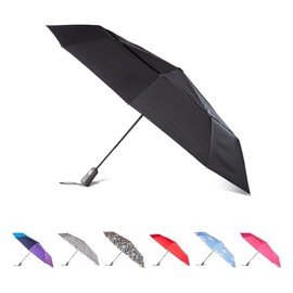 Totes - Paraguas plegable para hombre y mujer con cierre automático y protección solar resistente al viento, Negro -, 47" Canopy, Paraguas de burbujas transparentes