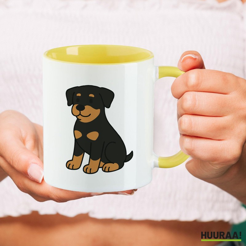 Huuraa Keramiktasse Rottweiler Rotti Comic Geschenk 330ml Gelb Rottweiler Überraschung